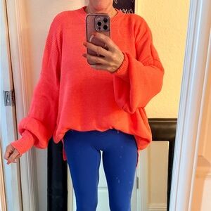 Women's Oversized bright Coral Crewneck Sweater